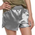 Juniors' Fire Shiny Satin Shorts, Teens, Size: Large, Silver