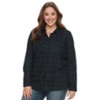 Plus Size Croft & Barrow&reg; Flannel Plaid Button-down Shirt, Women's, Size: 1xl, Dark Green