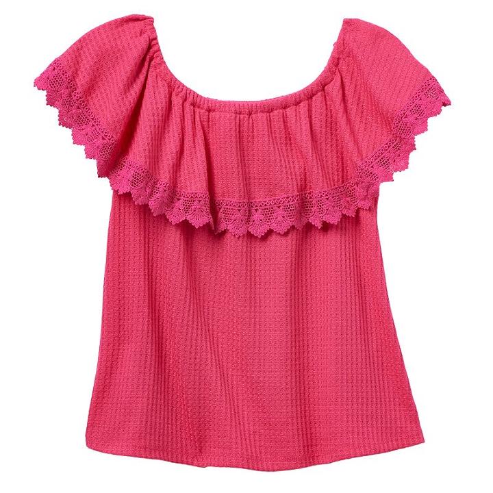 Girls 7-16 Cloud Chaser Off Shoulder Waffle Thermal Popover Top, Girl's, Size: Xl, Med Pink