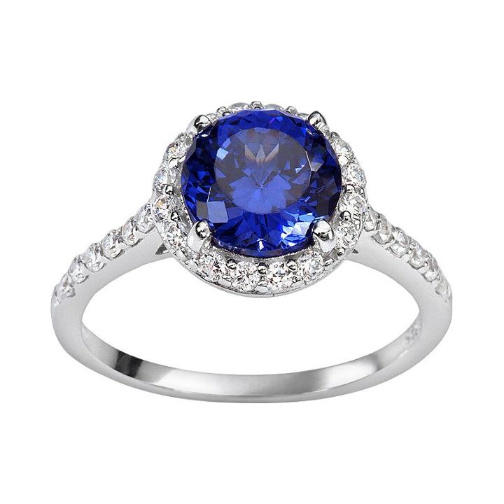 Sophie Miller Sterling Silver Blue And White Cubic Zirconia Halo Ring, Women's, Size: 9