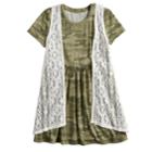 Girls 7-16 Mudd&reg; Crocheted Vest & Knit Dress Set, Size: M/10, Med Blue