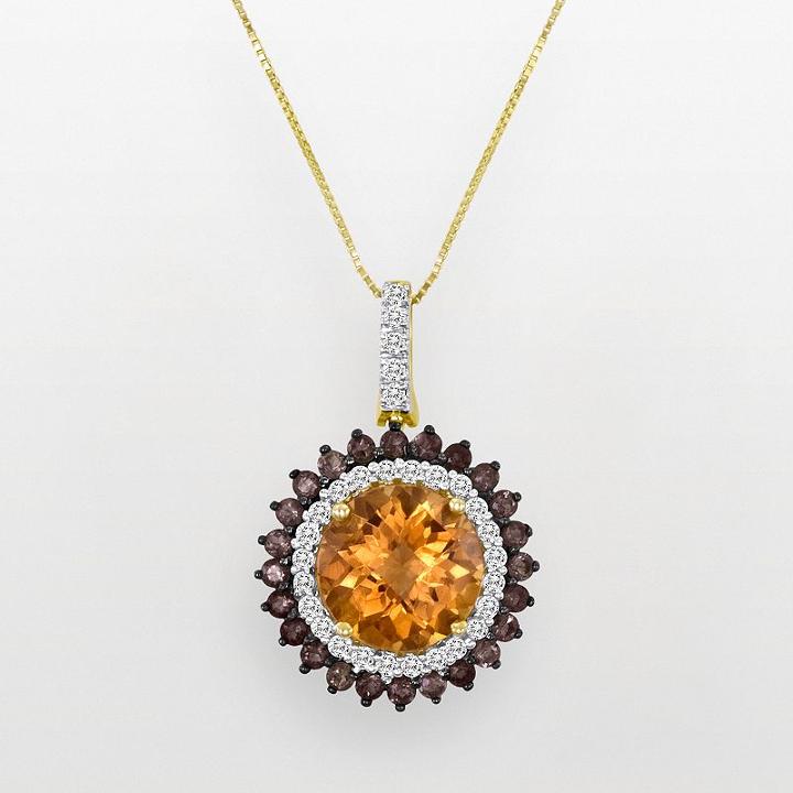 10k Gold 1/3-ct. T.w. Diamond, Smoky Quartz And Citrine Pendant, Women's, Size: 18, Orange