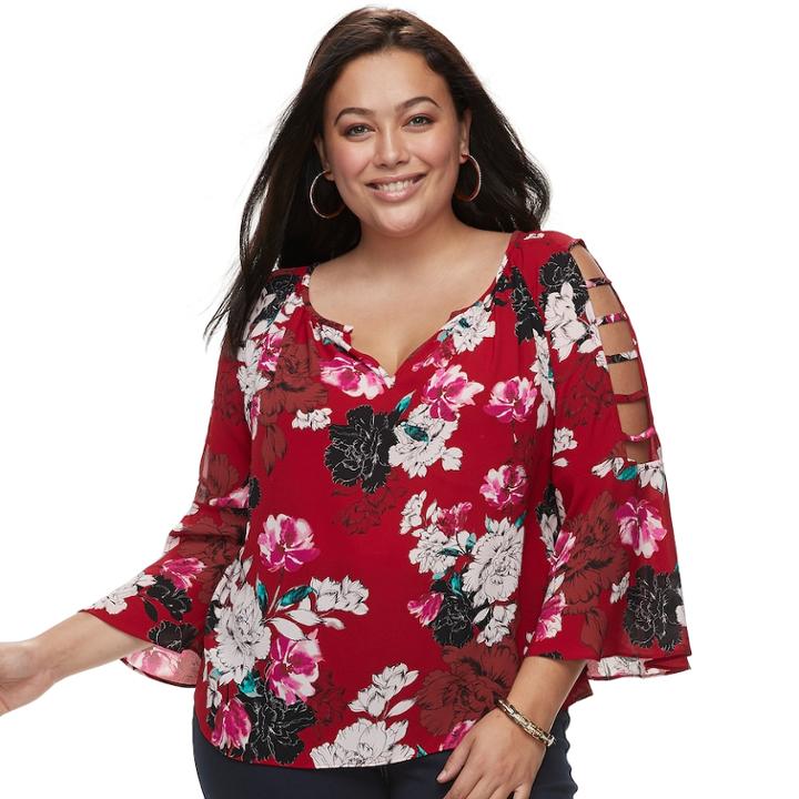 Plus Size Jennifer Lopez Strappy Crepe Peasant Top, Women's, Size: 1xl, Red