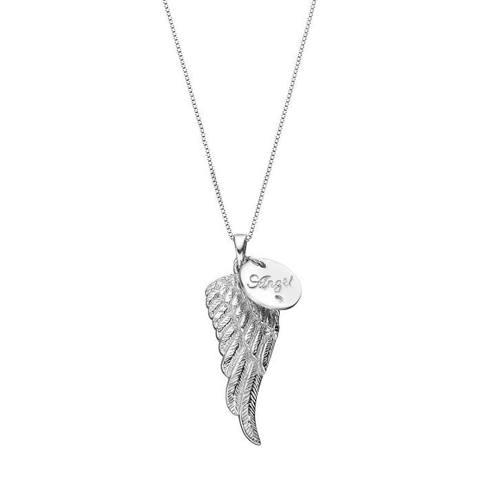Sterling Silver Diamond Accent Angel Charm & Wing Pendant, Women's, Size: 18, White