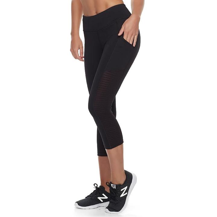 Women's Tek Gear&reg; Performance Mesh Panel Capris, Size: Large, Black