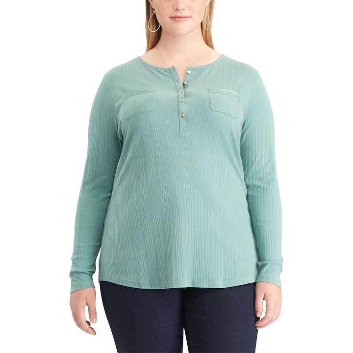 Plus Size Chaps Pocket Henley, Women's, Size: 1xl, Green