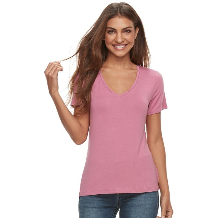 Petite Apt. 9&reg; Essential Short Sleeve V-neck Tee, Women's, Size: Xs Petite, Med Pink