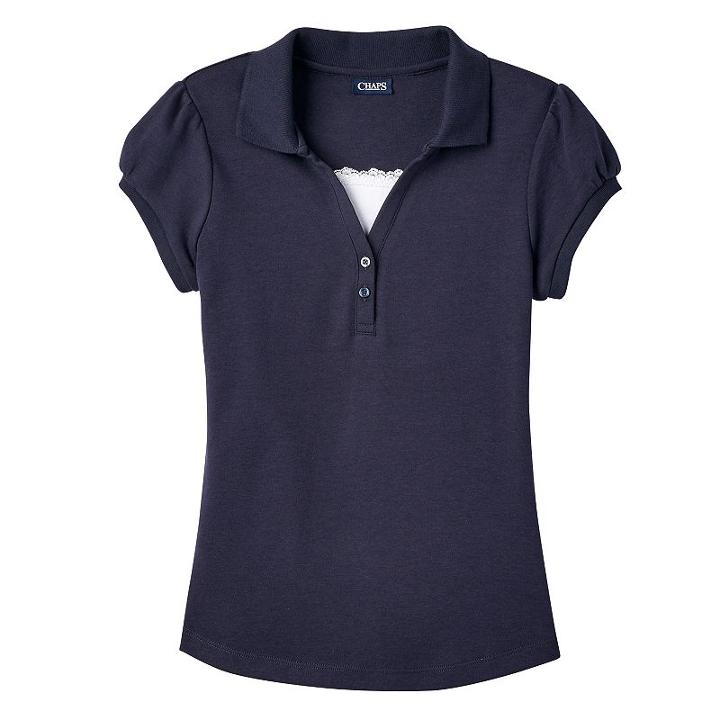 Girls 7-16 Chaps School Uniform Short-sleeved Y-neck Top, Girl's, Size: 16, Blue (navy)