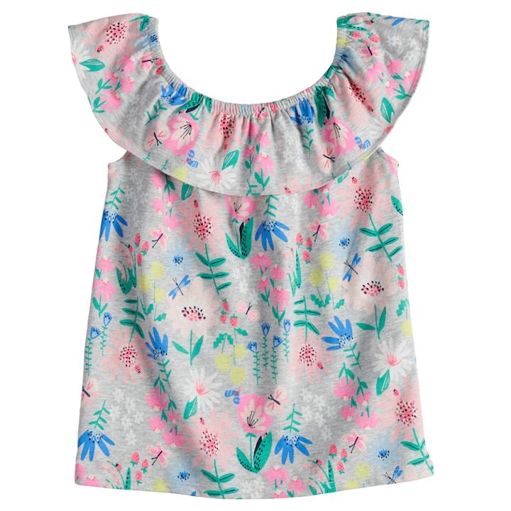 Girls 4-10 Jumping Beans&reg; Ruffle Shoulder Top, Size: 7, Light Grey