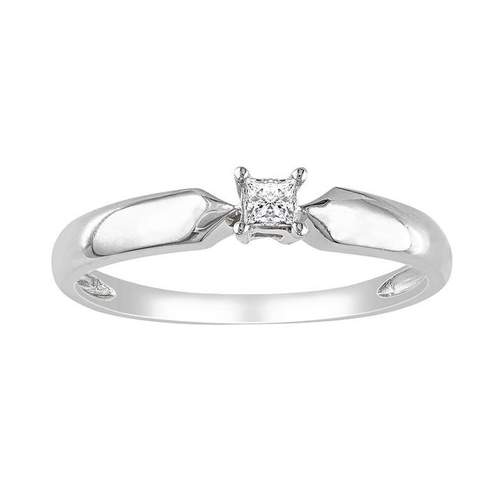 Sterling Silver 1/10-ct. T.w. Round-cut Diamond Solitaire Ring, Women's, Size: 5, White