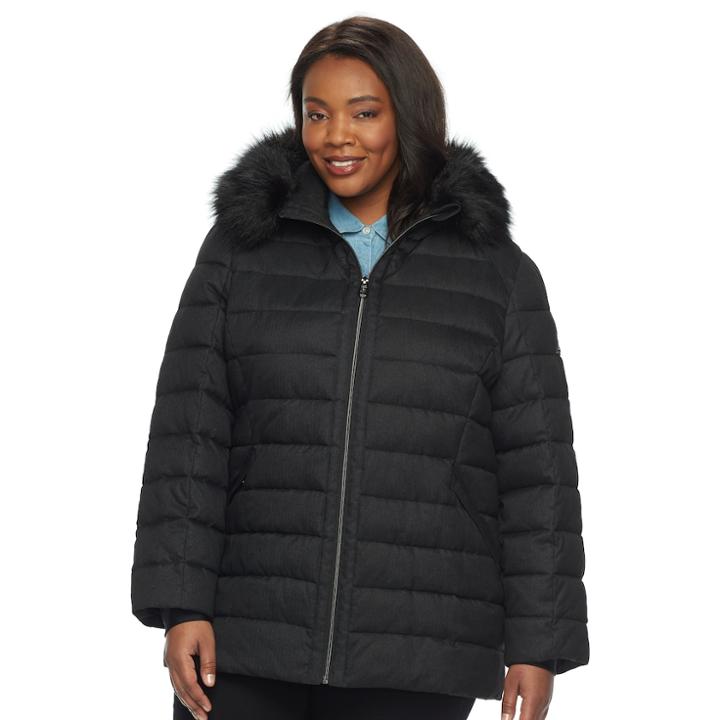 Plus Size Zeroxposur Taylor Faux-fur Trim Puffer Jacket, Women's, Size: 2xl, Grey (charcoal)
