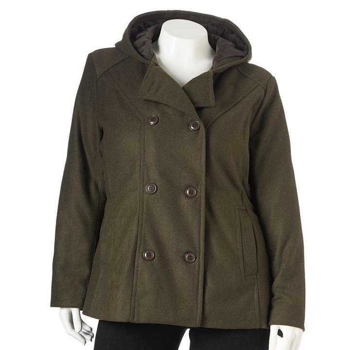 Plus Size Excelled Hooded Peacoat, Women's, Size: 2xl, Green
