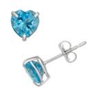 Swiss Blue Topaz 10k White Gold Heart Stud Earrings, Women's