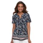 Women's Croft & Barrow&reg; Print Popover Top, Size: Large, Blue