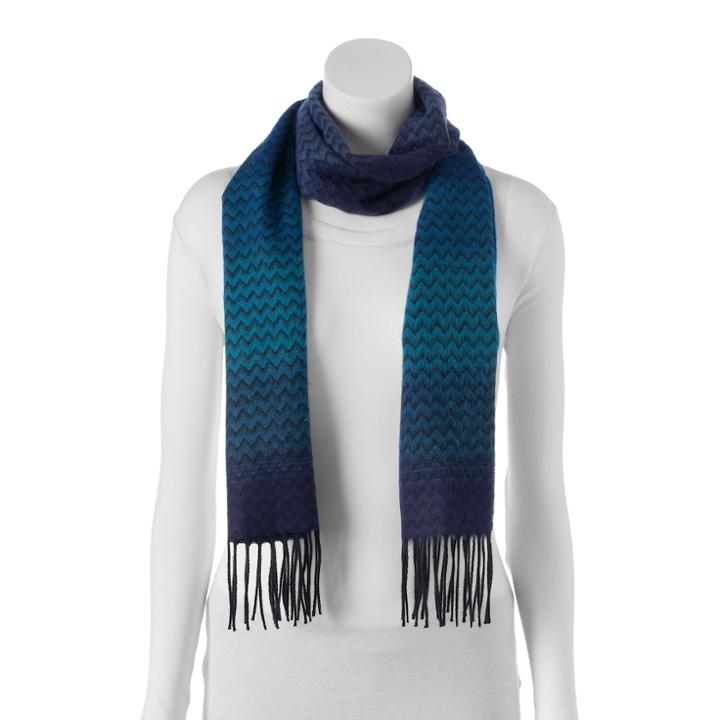 Softer Than Cashmere Ombre Zigzag Fringed Oblong Scarf, Women's, Blue (navy)