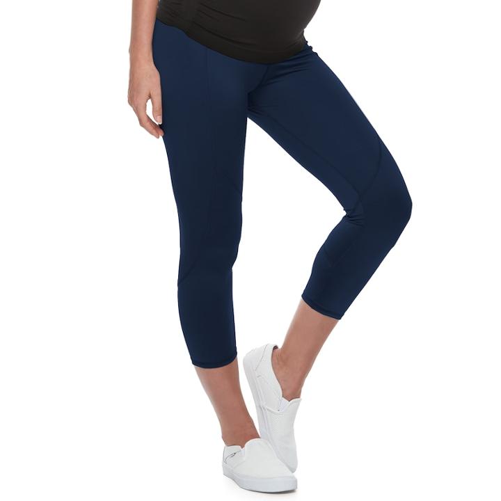 Maternity A:glow Belly Panel Workout Capri Leggings, Women's, Size: L-mat, Dark Blue