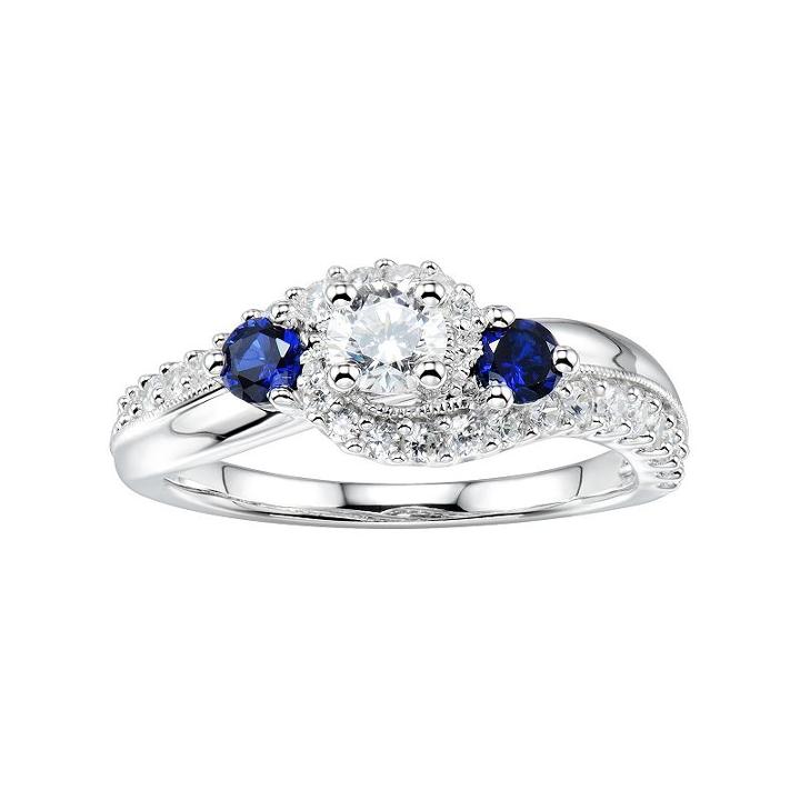 Diamonluxe 1 1/3 Carat T.w. Simulated Diamond & Lab-created Sapphire 3-stone Ring, Women's, Size: 7, White