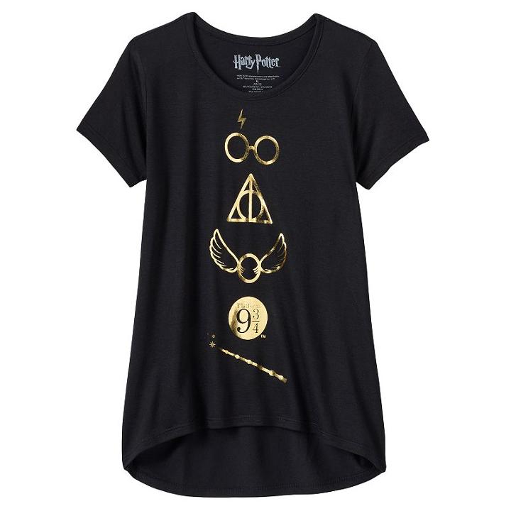 Girls 7-16 Harry Potter Foil Graphic High-low Hem Tee, Girl's, Size: Large, Black