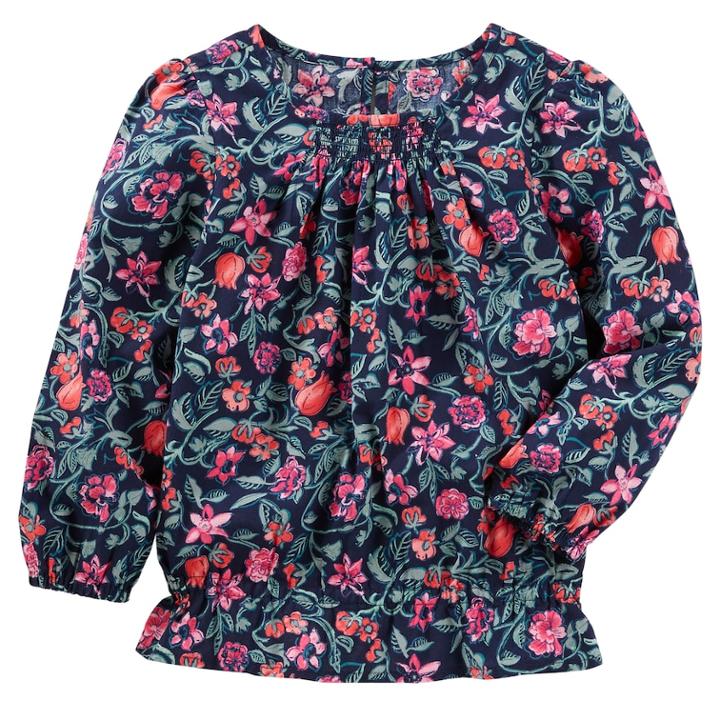 Girls 4-12 Oshkosh B'gosh&reg; Floral Smocked Top, Size: 7, Blue (navy)