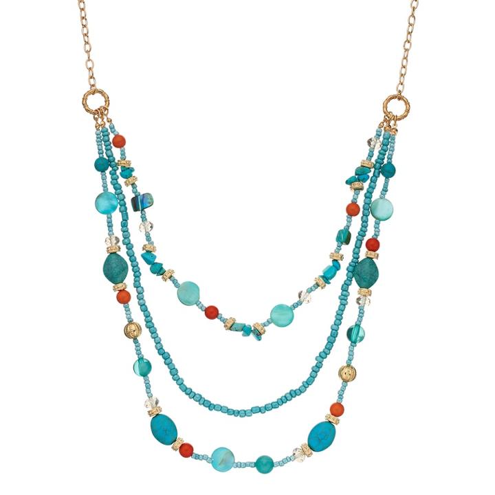 Teal Bead Multi Strand Necklace, Women's, Multicolor