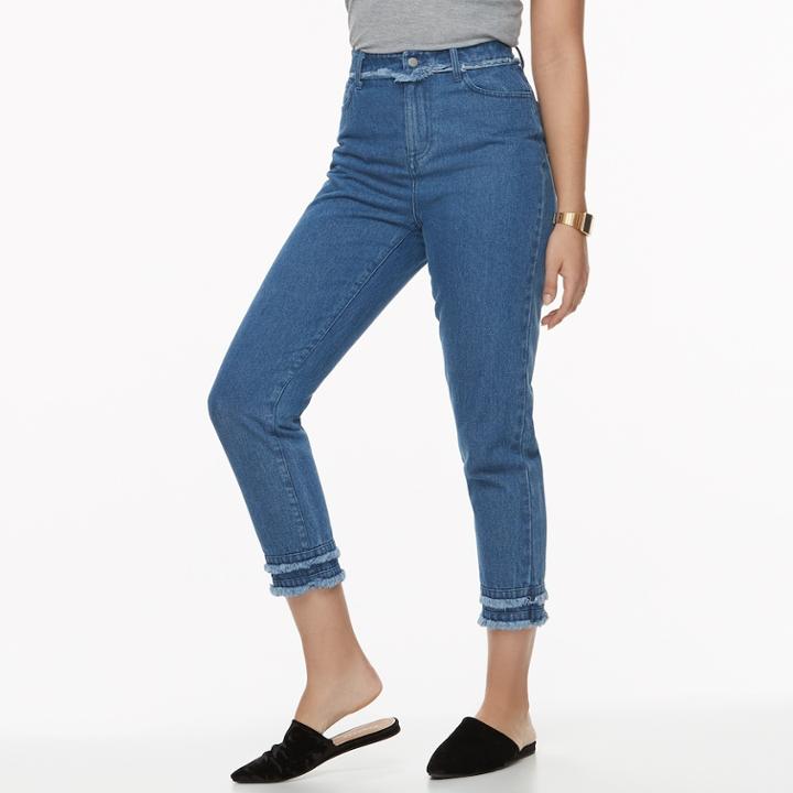 K/lab Frayed Mid-rise Crop Jeans, Teens, Size: 0, Blue