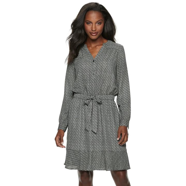 Women's Jennifer Lopez Chiffon Midi Shirtdress, Size: Medium, Black