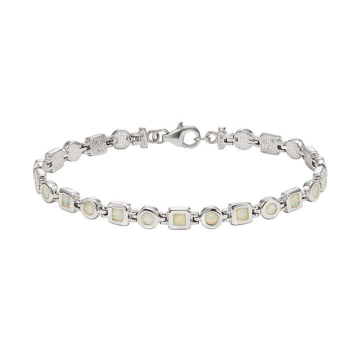 Lab-created Opal Sterling Silver Circle & Square Link Bracelet, Women's, Size: 7, White