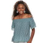 Juniors' Rewind Woven Off-the-shoulder Top, Teens, Size: Large, Green