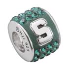 Logoart Michigan State Spartans Sterling Silver Crystal Logo Bead - Made With Swarovski Crystals, Women's, Green