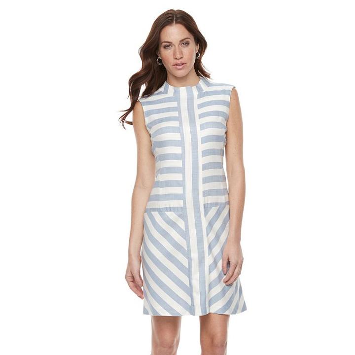 Women's Sharagano Striped Mockneck Fit & Flare Dress, Size: 10, Blue (navy)