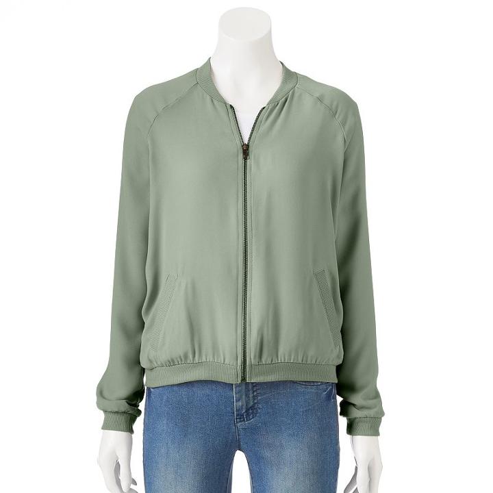 Juniors' About A Girl Solid Bomber Jacket, Size: Xs, Lt Green
