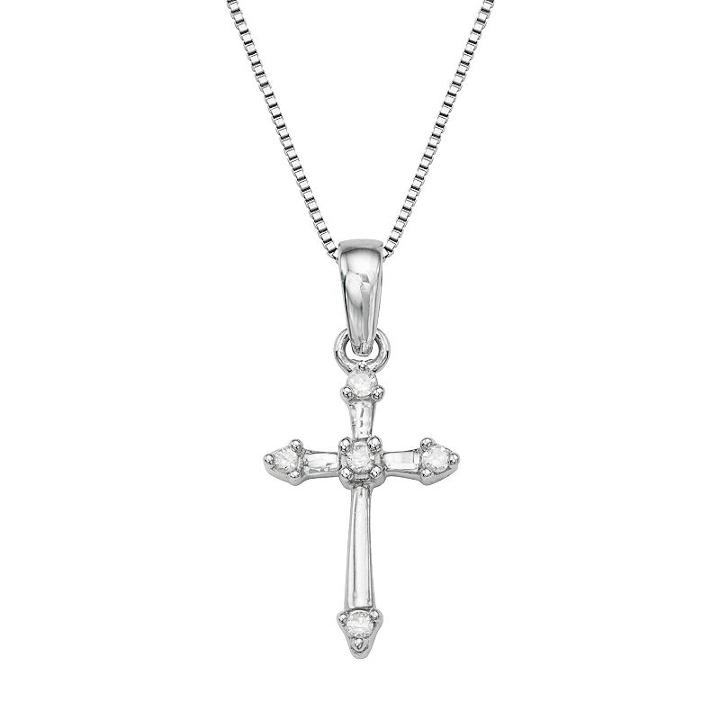 Sterling Silver Diamond Accent Cross Pendant Necklace, Women's, Size: 18, White