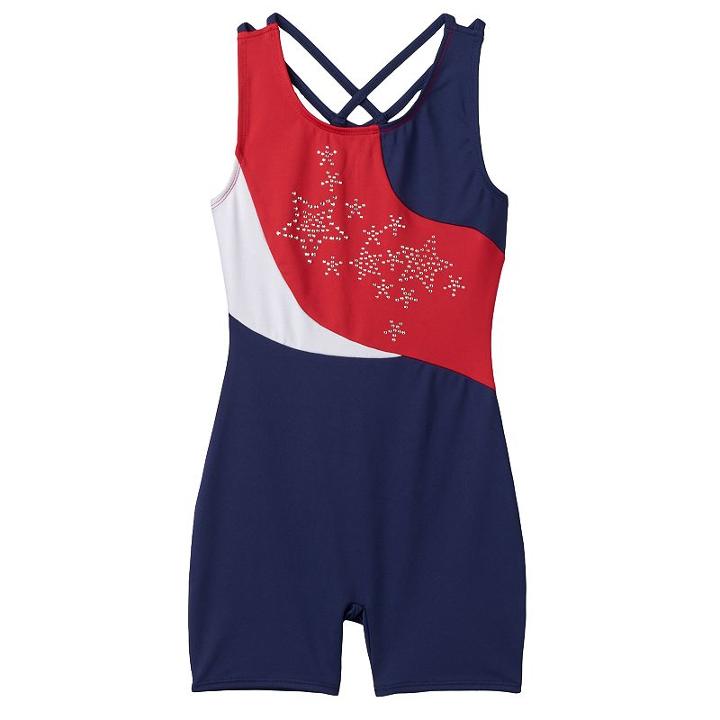 Girls 4-14 Jacques Moret American Dream Gymnastics Biketard, Girl's, Size: Large, Blue (navy)