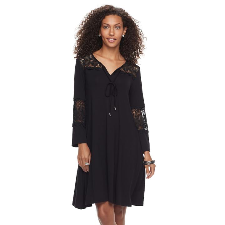 Women's Nina Leonard Lace Trapeze Dress, Size: Small, Black