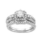 10k White Gold 1 Carat T.w. Diamond Tiered Halo Engagement Ring Set, Women's, Size: 9