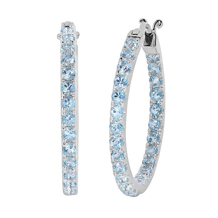 Oro Leoni Sterling Silver Blue Topaz Inside-out Hoop Earrings - Made With Genuine Swarovski Gemstones, Women's
