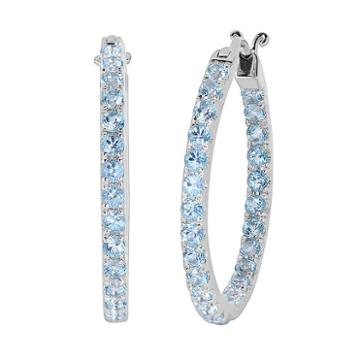 Oro Leoni Sterling Silver Blue Topaz Inside-out Hoop Earrings - Made With Genuine Swarovski Gemstones, Women's