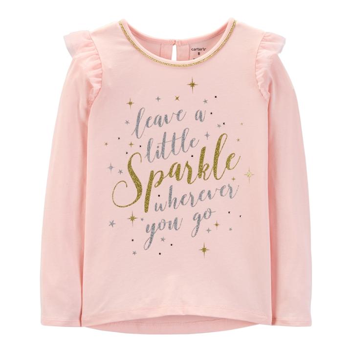 Girls 4-12 Carter's Ruffled Glittery Graphic Tee, Size: 10-12, Light Pink