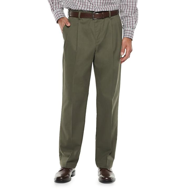 Men's Croft & Barrow® Classic-fit Easy-care Stretch Pleated Khaki Pants, Size: 40x29, Dark Green