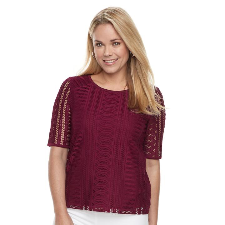 Petite Dana Buchman Lace Tee, Women's, Size: L Petite, Dark Pink