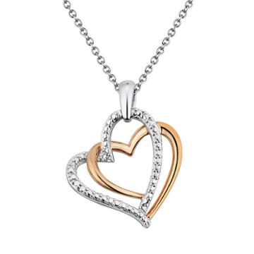 Two Hearts Forever One Diamond Accent 10k Rose Gold Over Silver And Sterling Silver Heart Pendant Necklace, Women's, White