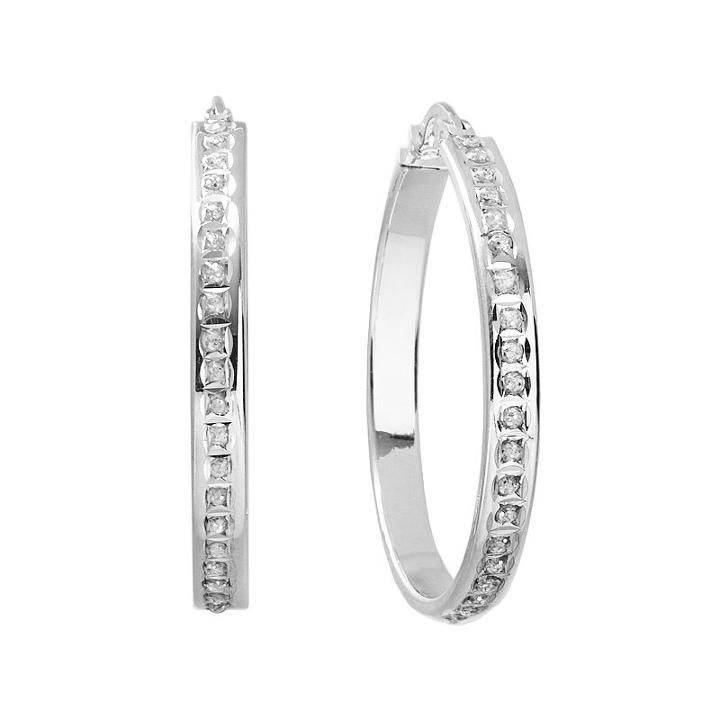 Diamond Mystique Platinum Over Silver Hoop Earrings, Women's, White