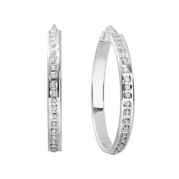 Diamond Mystique Platinum Over Silver Hoop Earrings, Women's, White