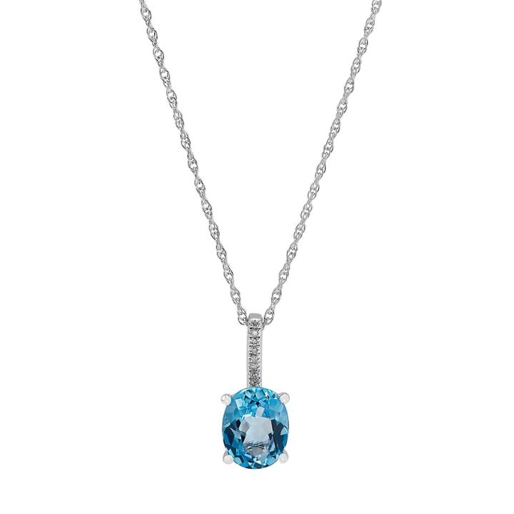 Sterling Silver Blue Topaz & Diamond Accent Oval Pendant, Women's, Size: 18