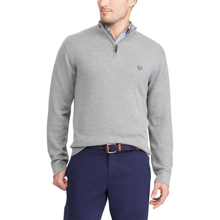 Men's Chaps Classic-fit Cool Max Stretch Quarter-zip Sweater, Size: Large, Grey