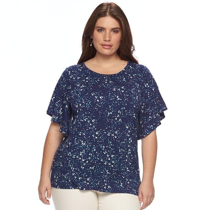 Plus Size Apt. 9&reg; Printed Flutter Tee, Women's, Size: 1xl, Dark Blue