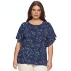 Plus Size Apt. 9&reg; Printed Flutter Tee, Women's, Size: 1xl, Dark Blue