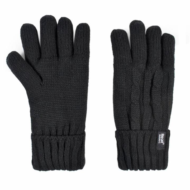 Women's Heat Holders Thermal Cable-knit Gloves, Size: L-xl, Black