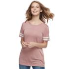 Juniors' Pink Republic Striped-sleeve Tee, Teens, Size: Large, Light Pink