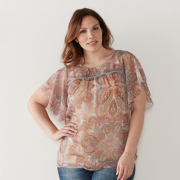 Plus Size Sonoma Goods For Life&trade; Printed Crinkle Chiffon Top, Women's, Size: 3xl, White Oth
